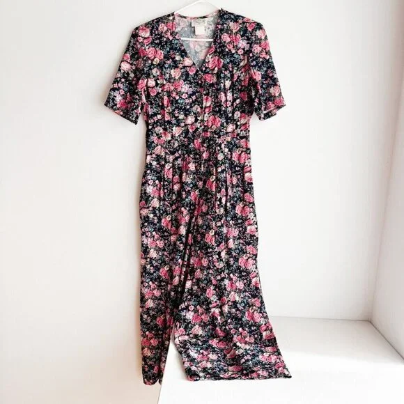 Vintage 90s Northern Traditions Floral Wide Leg Jumpsuit S/M - Picture 3 of 11